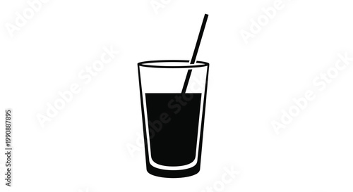 A simple black and white illustration of a glass filled with liquid and a straw