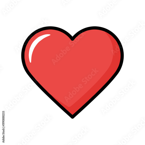 A classic vibrant red heart symbol with a subtle highlight on a white background.