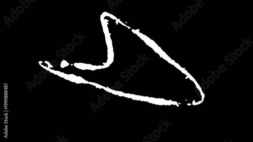 White brush stroke dances across stark black background