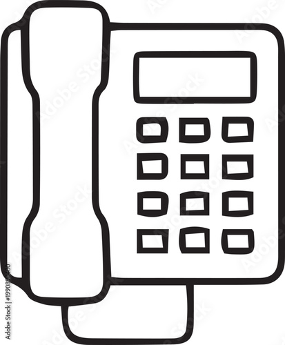 Retro office telephone icon with keypad and handset for business communication and customer support services.