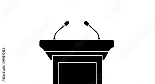 Black podium with microphones a striking minimalist silhouette