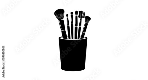 Black silhouette of makeup brushes in a container artistic representation silhouette