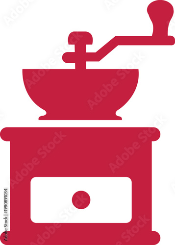 Red Manual Coffee Grinder with Vintage Crank and Drawer for Kitchen and Cafe