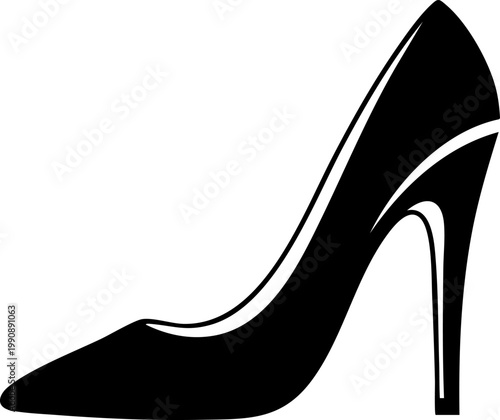 Elegant high heel shoe vector icon, black stiletto pump silhouette, classic feminine footwear graphic for fashion design and retail branding