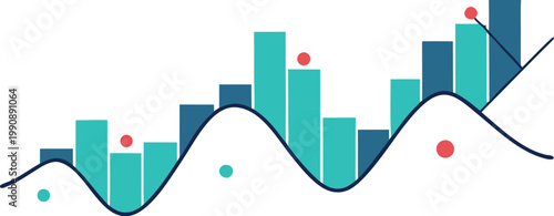 Abstract digital stock market graph with rising trend and data points