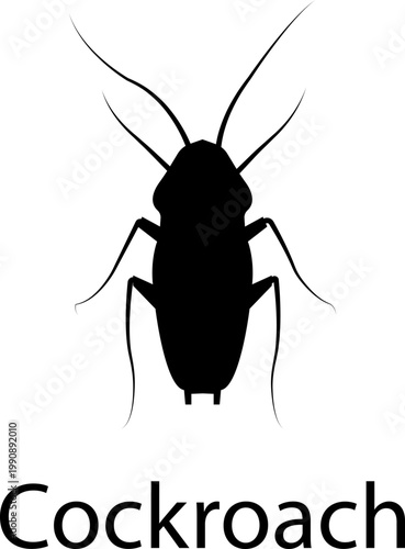 Cockroach vector with roach pest insect icons, exterminator infestation control symbol prohibition sign silhouette outline isolated editable design