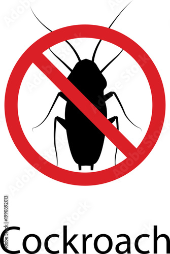 Cockroach vector with roach pest insect icons, exterminator infestation control symbol prohibition sign silhouette outline isolated editable design