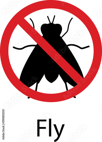 Fly vector swith insect bug pest icons, housefly infestation control symbol prohibition sign silhouette outline isolated minimal editable design