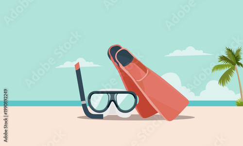  Scuba diving equipment with coral colored fins