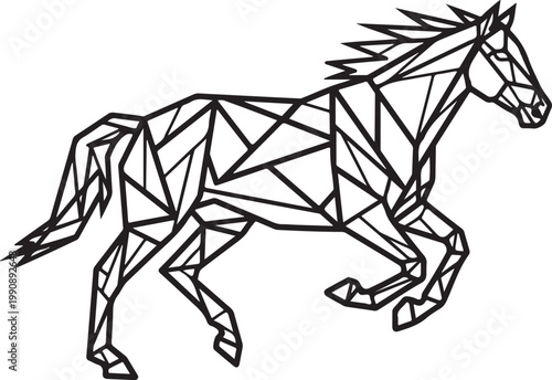 Black geometric low poly horse running silhouette line