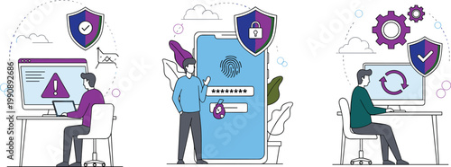 Secure Online Data Protection and Cyber Security Concepts Featuring User Authentication Biometric Verification Software Updates and Threat Prevention for Digital Safety