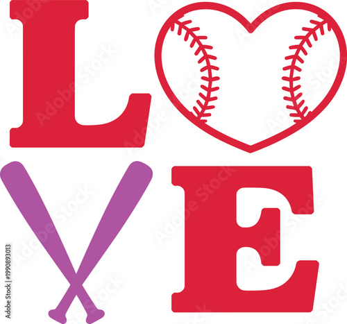 Creative love graphic featuring a baseball and softball bat