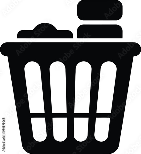 Minimalist trash bin vector illustration featuring wastebasket silhouette discard delete recycle cleanup digital design collection
