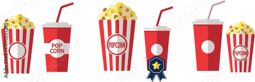 Popcorn Buckets and Soda Cups Set for Cinema Snack and Movie Theater Design