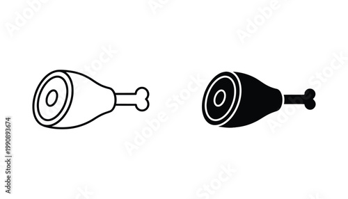 Ham hock or pork leg icon in outline and solid silhouette vector graphic for meat and food themes
