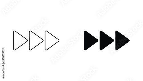 Triple play button icon set for media player interface design in minimalist black style