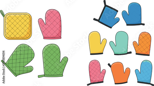 Colorful Kitchen Oven Mitts Set with Quilted Texture for Cooking and Baking Design