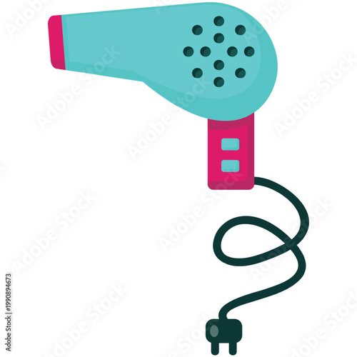 Hair dryer vector. Cartoon hairdryer icon. Alectric air blower for hairstyle isolated. Hairdresser stylist, barber or groomer salon appliance on white background