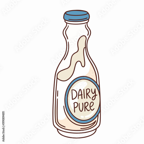 An elegantly designed bottle labeled 'Dairy Pure' showcases a vintage feel, representing wholesome dairy products in a simple yet appealing manner.