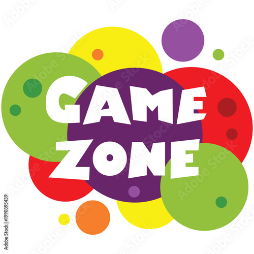 Game zone label vector. Child party room icon. Kid fun area, playground for children leisure entertainment badge illustration. Cartoon color air bubble design isolated on white background