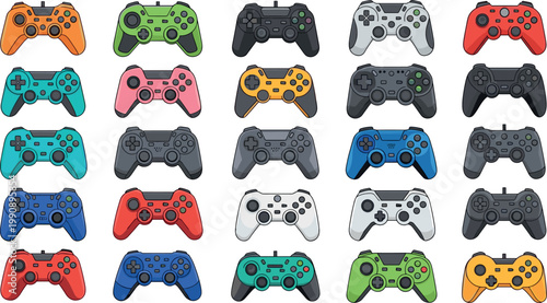 Game controller vector set with colorful console gamepads featuring different styles modern gaming devices illustration collection