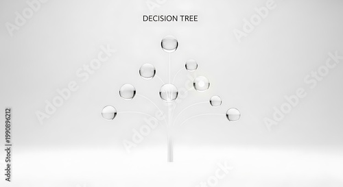 A minimalist 3d rendering depicts a decision tree constructed from stacked white polar bear figures evoking winter holidays