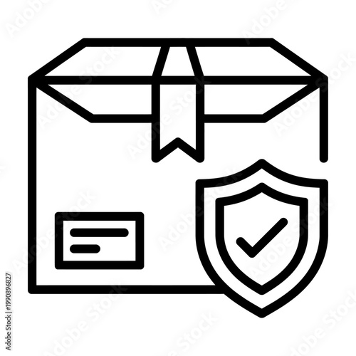 Vector graphic of a secure package delivery with a shield and checkmark icon