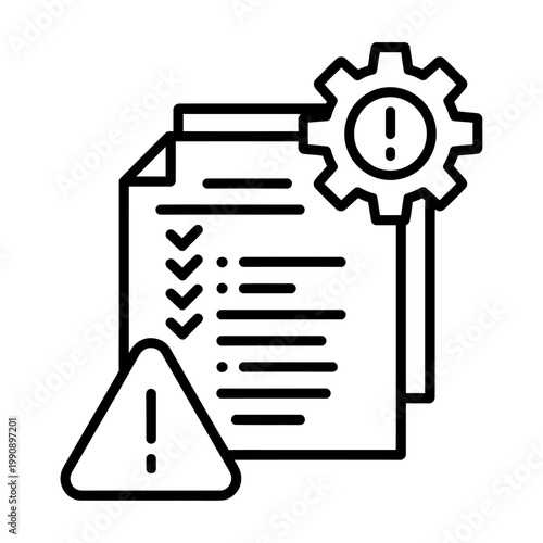 Fotografie Vector graphic of a document with a warning sign and gear icon indicating caution and settings