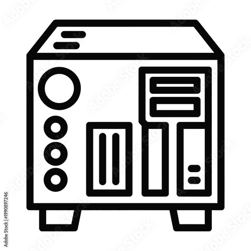 Vector of a computer tower with various ports and vents