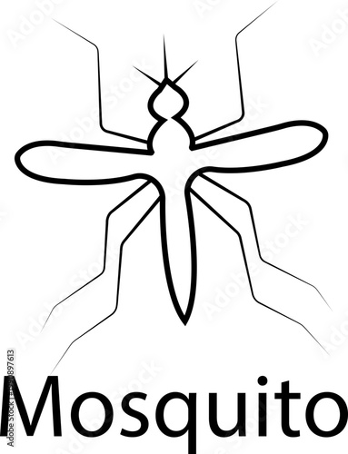 Mosquito icon in flat and line style vector black insect bug fly pest silhouette outline symbol design, mosquito gnat midge insect repellent warning sign