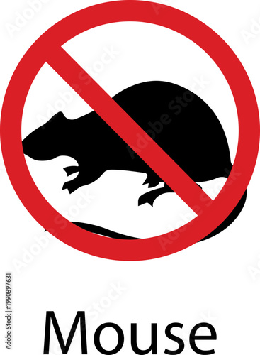 Mouse vector with rat rodent pest icons, vermin infestation control symbol prohibition sign silhouette outline isolated minimal editable design