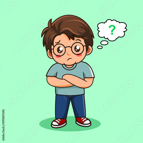 Cute Boy Standing Confused Vector Illustration Cartoon Design