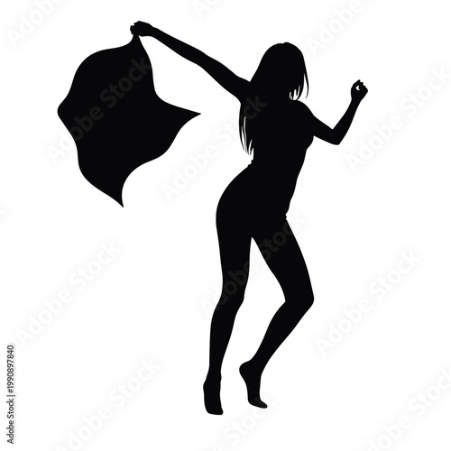 Silhouette of woman dancing with fabric in celebration of Pride Month  