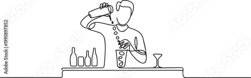 One continuous line drawing of Bartender in the pub vector illustration. Mixed beverage activity design in simple linear continuous style vector concept. one line Icon drawing