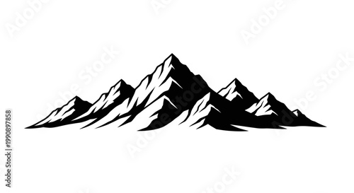 Majestic mountain range silhouette crisp graphic design sharp peaks and valleys stark black and white contrast evoking adventure nature and exploration perfect for logos