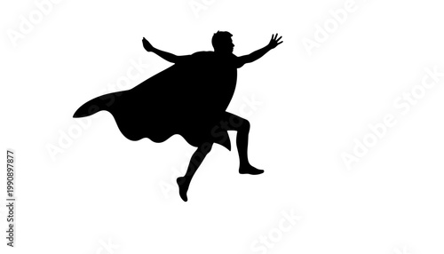 Silhouette of a man jumping with cape on a plain background for Pride Month  