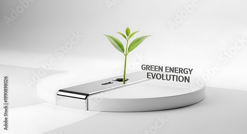 A small green plant growing from a usb drive on a white surface symbolizing digital evolution and growth