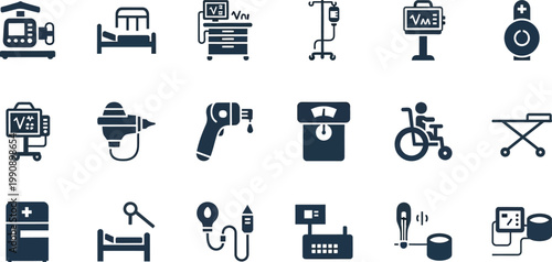 Comprehensive collection of medical and healthcare equipment icons Vector