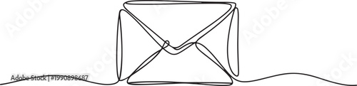 Hand drawn line illustration of love envelope. Continuous single line style envelope for romance, affection, valentine theme. one line Icon drawing