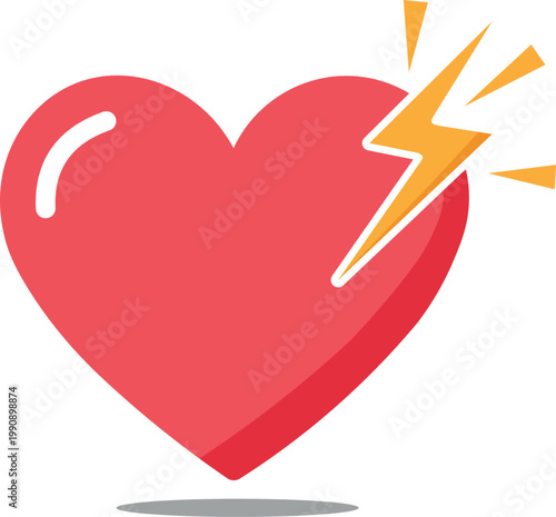 Red heart with yellow lightning bolt icon vector illustration isolated on transparent background