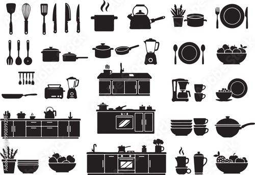 Black and white kitchen utensil and appliance utensils