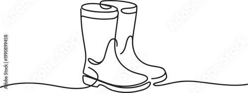 One continuous line drawing of farmer boots. Rubber boots outline drawing illustration. one line Icon drawing