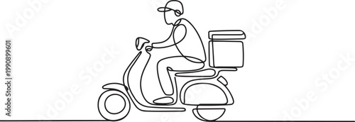 Delivery Man on Scooter One Line Vector. one line Icon drawing