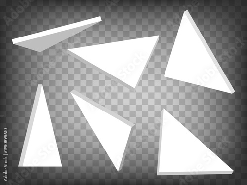 Set of 3d Triangle blank sign on transparent background. Triangle blank sign 3d icon illustration with different views and angles.  Abstract concept of graphic elements for your design
