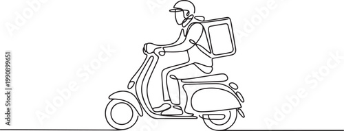 Delivery Man on Scooter One Line Vector. one line Icon drawing