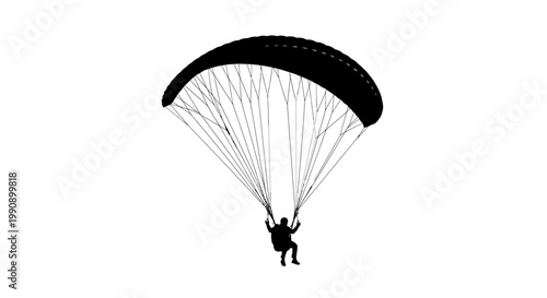A black silhouette of a paraglider soaring through the air silhouette