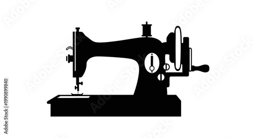 Vintage sewing machine in stark black a detailed silhouette