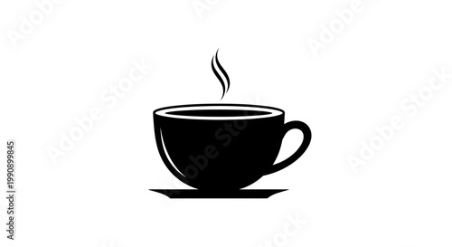 A simple black cup of coffee with rising steam a striking silhouette