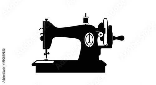 Vintage sewing machine in stark black a detailed silhouette