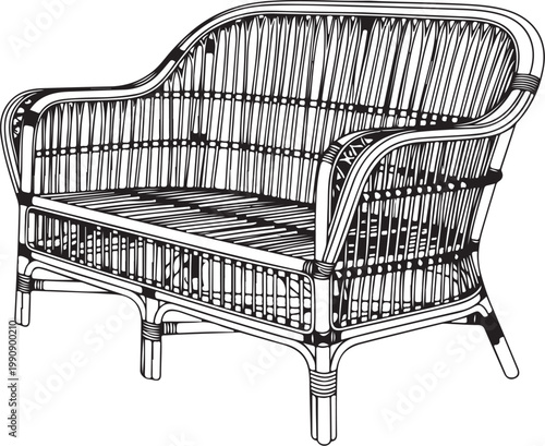 Black and white of a rattan loveseat rattan furniture wicker